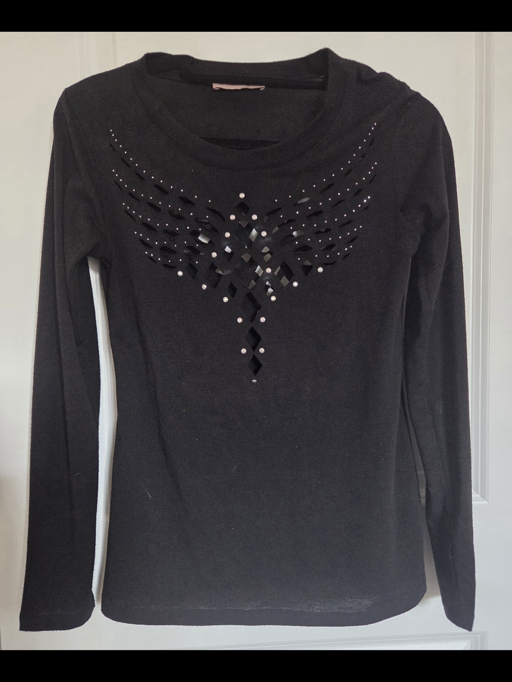 Los Angeles Apparel Black Long-Sleeve Top with Cutouts and Studs